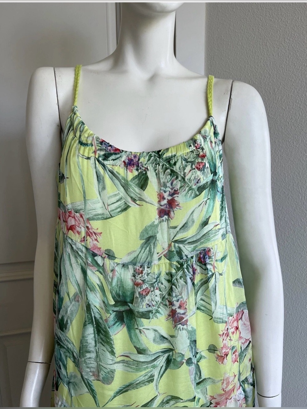 NWOT Elena Baldi Green Floral Silk Made in Italy Flowy Tropical Maxi Dress